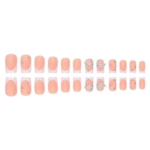 Press on Nails Extra Short Square MABKJLF, French Tip Fake Nails with Rhinestones for Women Girls
