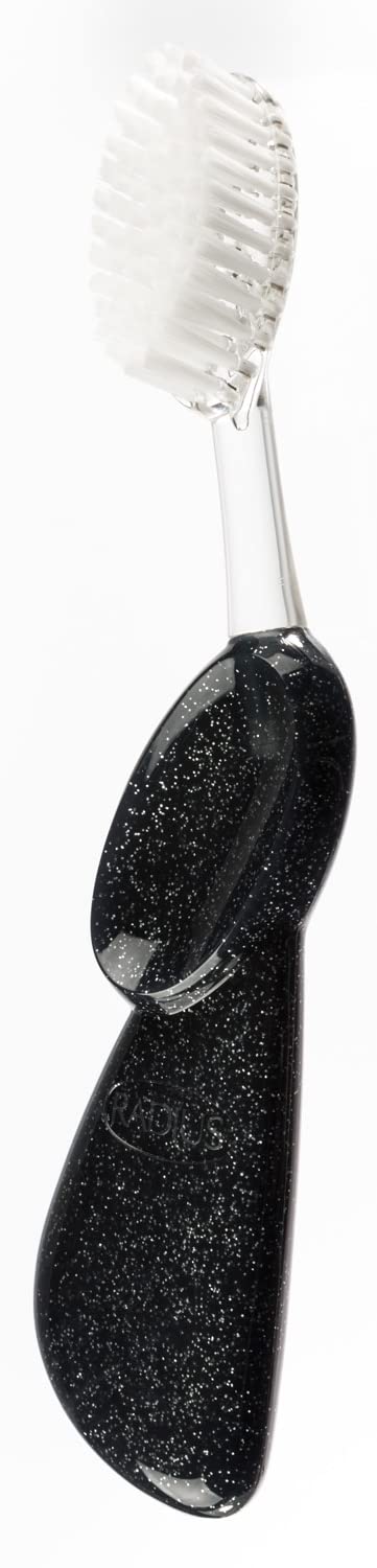 RADIUS Big Brush Toothbrush with Replaceable Head, Left Hand, Soft Black Sparkle, BPA Free, ADA Accepted