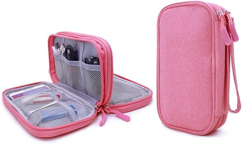 Double Layer Diabetic Supplies Storage Bag, Organizer for Glucose Meter, Insulin Pen, Test Strips, and More (Pink)