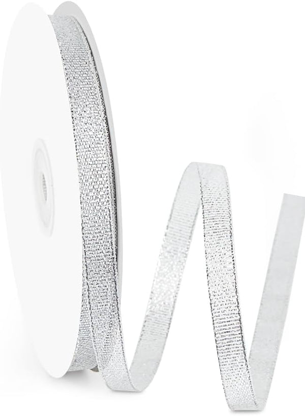 3/8" Width x 50 Yards Metallic Glitter Ribbon, Silver Glitter for Gift Wrapping, Festival Decoration, Wedding, Christmas
