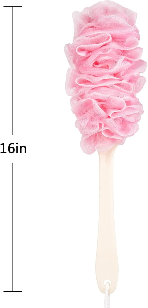Lufa Back Scrubber for Shower, Anti-Slip Long Handle Bath Sponge, Soft Nylon Mesh Body Brush for Women & Men
