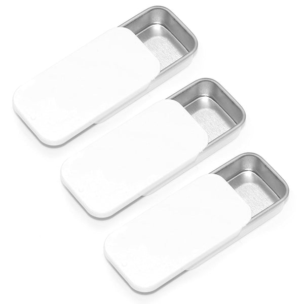 Lip Balm Tins, 3 Pack Slide Top Tin Containers for Lip Balm Crafts Storage Kit - 0.25oz (WHITE)