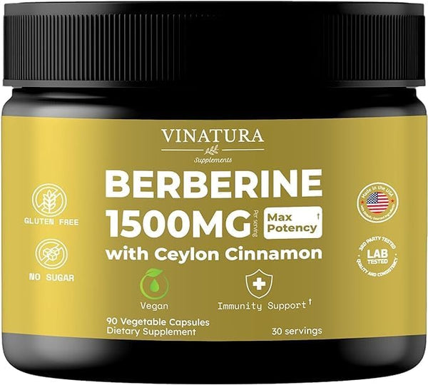 Berberine 1500mg with Ceylon Cinnamon, USA MADE & TESTED, 90 capsules