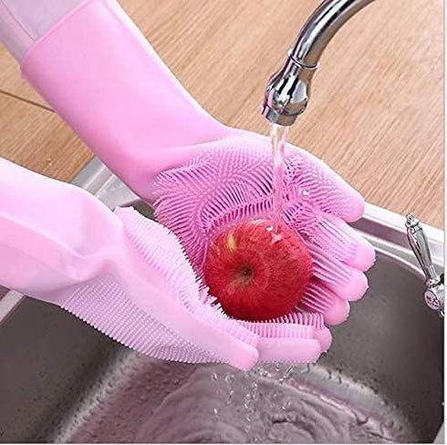 Yinceber (13.6" Silicone Dishwashing Gloves, Pet Grooming Rubber Scrubbing for Dishes, Sponge Wash Cleaning