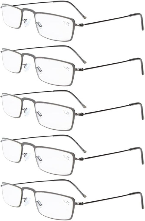 Eyekepper 5-Pack Stainless Steel Frame Half-eye Style Reading Glasses, Gunmetal +1.50