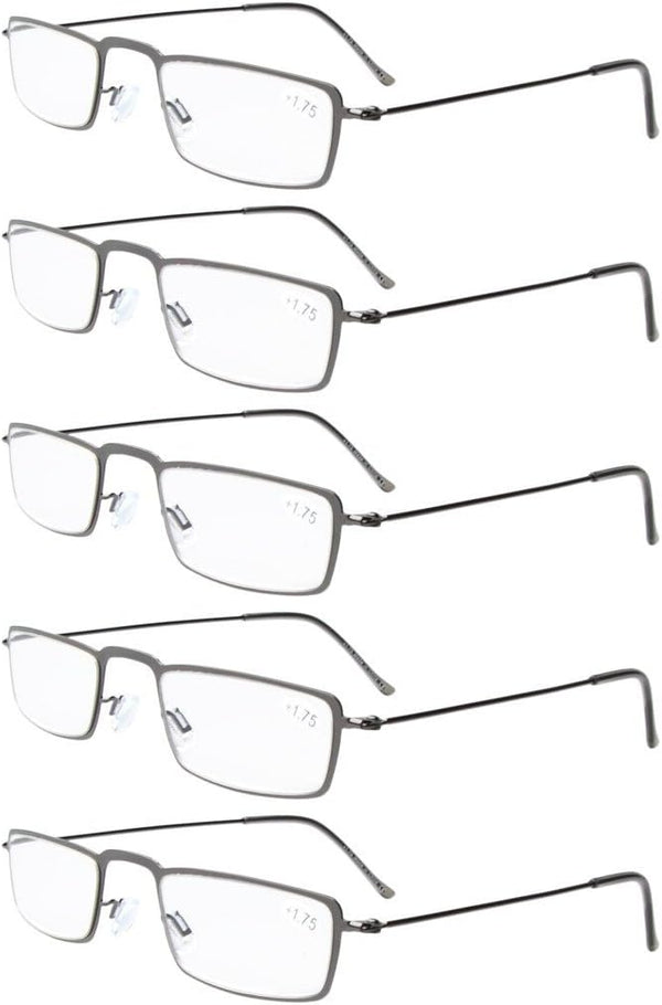 Eyekepper 5-Pack Stainless Steel Frame Half-eye Style Reading Glasses, Gunmetal +1.50