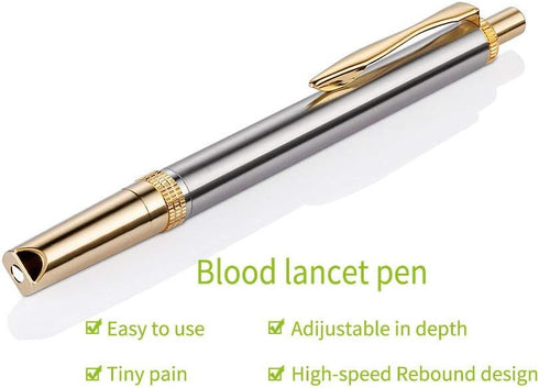 Painless Lancing Device Blood Lancet Pen - Sterile Gold Plated Third Generation with +50pcs 23G Needles