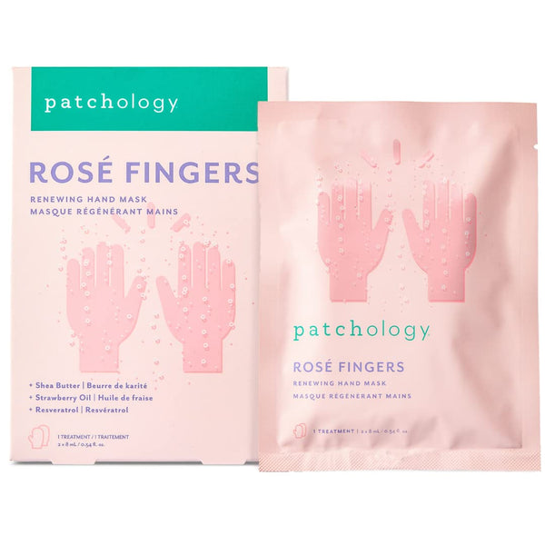 Patchology Rose Renewing Hand Mask - Strawberry Scented Moisturizing Gloves for Dry & Cracked Hands - 1 Pair
