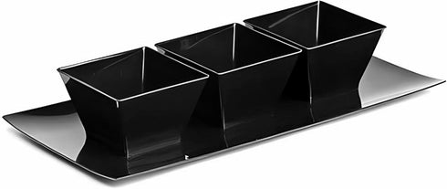 Lillian Tablesettings Black Rectangles Servingware - 8 oz Plastic Party Bowls, Pack of 20
