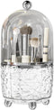 J Warrior 360° Rotating Makeup Brush Holder with Lid, Dustproof Cosmetic Organizer for Bathroom and Vanity