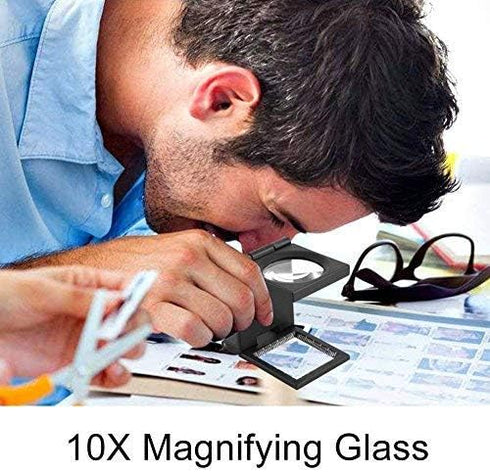 10 x 28mm Mini Three-Folding 10X Magnifier Portable Zinc Alloy Magnifier with Scale for Textile Optical Jewelry Tool by Yosoo
