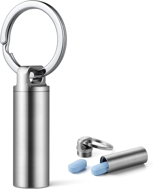 TISUR Portable Pill Cases, Metal Titanium Pill Holder Keychain Waterproof Medicine Organizer Case for Travel