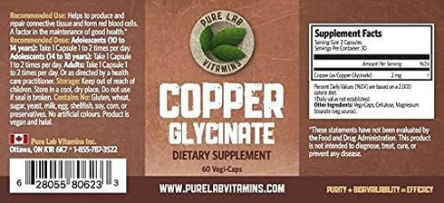 Copper Glycinate Mineral Supplement 1 mg, 60 Vegan Caps, Essential for Collagen Production, Gluten Free