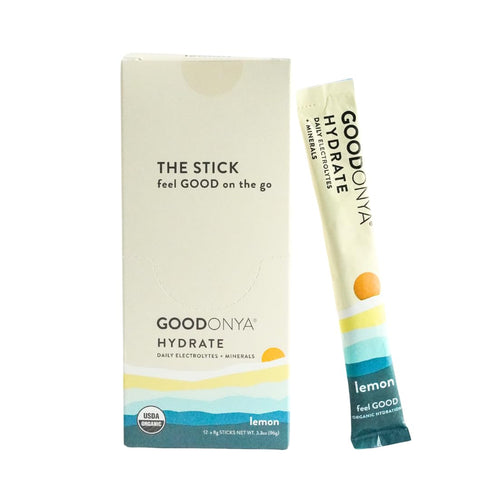 GOODONYA Hydrate Organic Electrolyte Powder, 12 Count Travel Stick Packs with Real Lemon Juice and Coconut Water