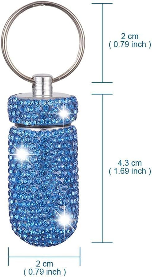 Purple Pill Holder Keychain, Mini Waterproof Container for Pills, Lightweight Portable Bling Aluminum Key Chain