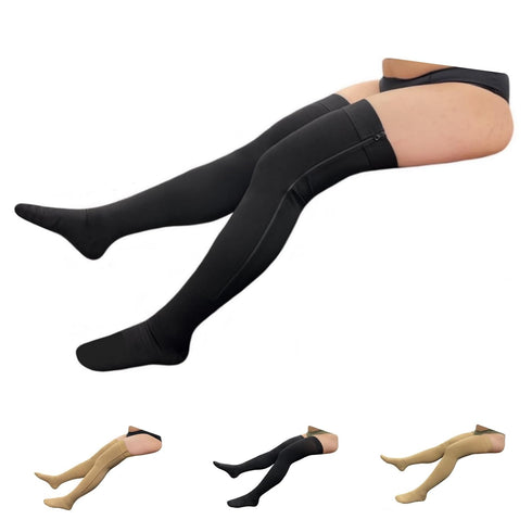 HealthyNees Thigh High 20-30 mmHg Compression Wide Stocking Zipper Closed Toe (Large-X-Large, With