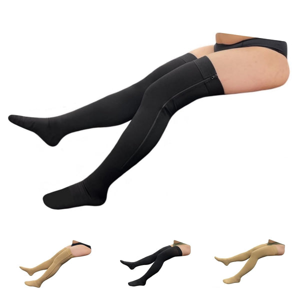 HealthyNees Thigh High 20-30 mmHg Compression Wide Stocking Zipper Closed Toe (Large-X-Large, With