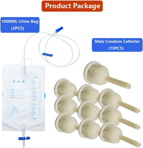 YEYSXSY Set 10 2 1000ml (30mm/1.18inch) Condom Catheter External self Sealing Pcs Male Condom Catheter Pcs Urine Bag