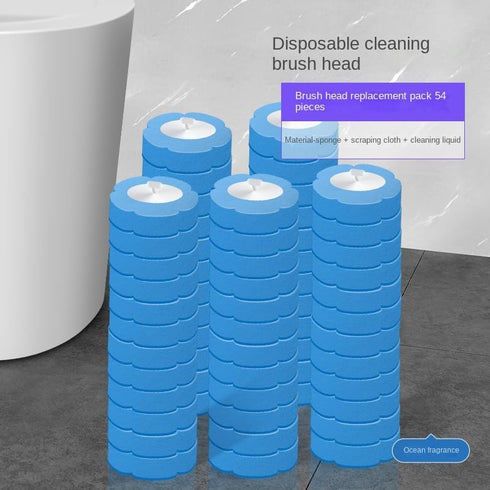 54 Counts Disposable Toilet Brush Refills, Bathroom Cleaner Refill Heads (54pcs Blue Ocean)