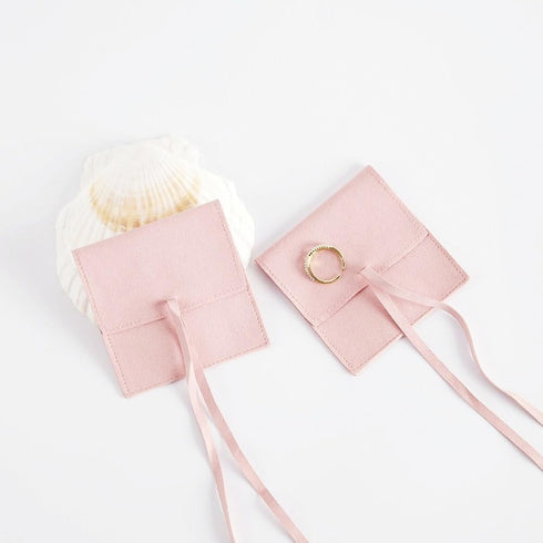 40 Pieces Pink Microfiber Jewelry Pouch, 8 x 8 cm Luxury Small Gift Bag with String for Earrings, Necklace, Ring