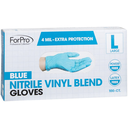 ForPro Professional Collection Disposable Nitrile Vinyl Blend Gloves, 4 Mil Extra Protection, Powder-Free, Latex-Free, Non-Sterile, Food Safe, Blue, Large, 100-Count