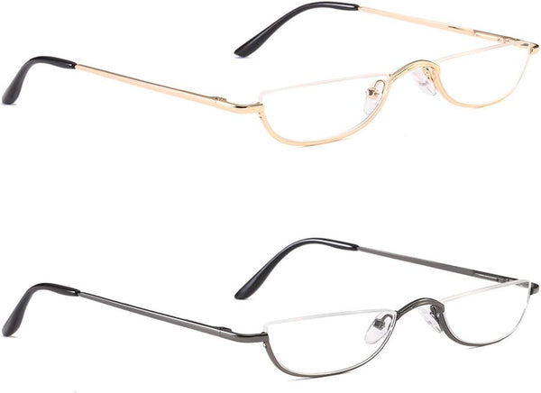 Half Frame Reading Glasses for Women Men, 2 Pairs, 1.75 Half Metal Moon Readers