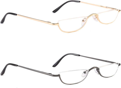 Half Frame Reading Glasses, Half Metal Moon Readers for Men and Women, 2 Pairs, 1.25