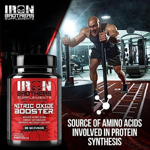 Iron Brothers Supplements Nitric Oxide Booster | Extra Strength Pumps Supplements | Pre-Workout with L-Arginine |