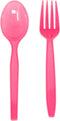 Hot Pink Spoon and Fork Set - 50 Each Lightweight Plasticware for Parties, Disposable Cutlery