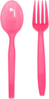 Hot Pink Spoon and Fork Set - 50 Each Lightweight Plasticware for Parties, Disposable Cutlery
