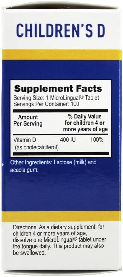 Superior Source Children’s Vitamin D3 400 IU, Under The Tongue Quick Dissolve MicroLingual Tablets, 100 Count, Promotes Strong Bones and Teeth, Immune Support, Healthy Muscle Function, Non-GMO