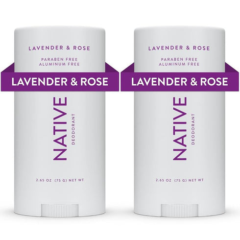 Native Deodorant with Naturally Derived Ingredients, 72 Hour Odor Control | Aluminum Free, Lavender & Rose, 2-Pack