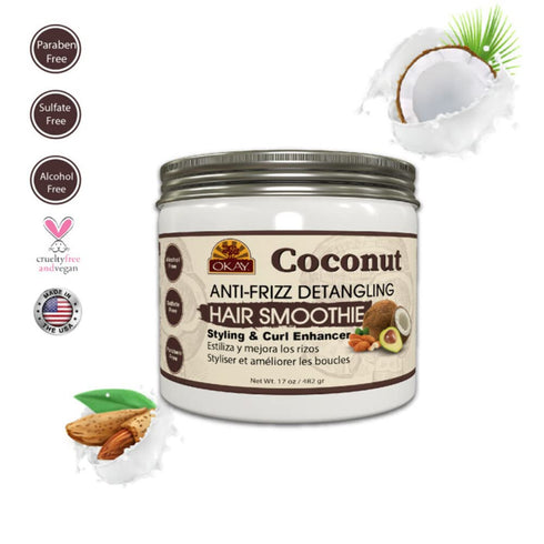 Okay Coconut Anti Frizz Detangling Hair Smoothie, 17 Ounce, White