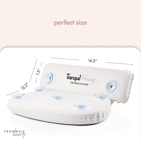 TranquilBeauty Bath Pillow, White PVC, Pain Relief, 7 Suction Cups, Ergonomic Head & Back Support