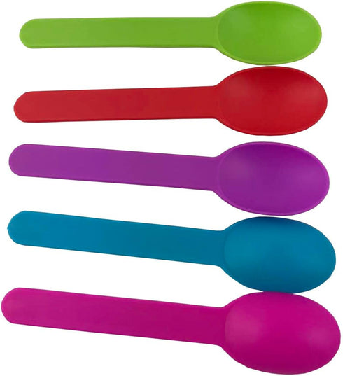 Disposable Mixed Color Heavy Wide Handle Plastic Spoons, 50Pc Frozen Yogurt Ice Cream Dessert Spoons