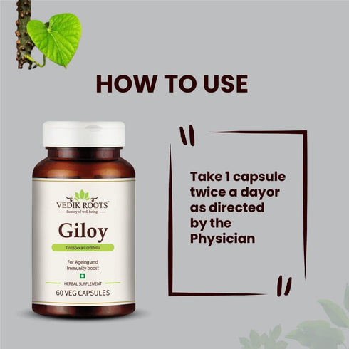 Vedkiroots Giloy Capsules - 60 Tabs, 100% Organic, Antioxidant - Pack of 2