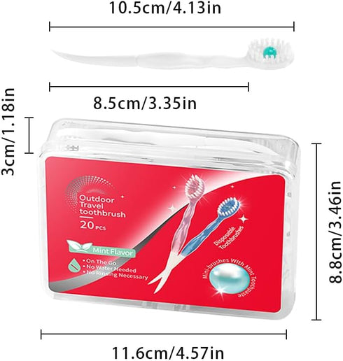 JOUGE 20pcs 20) Mini Brushes-Disposable Toothbrushes with Toothpaste Portable for Work Travel Camping Hiking