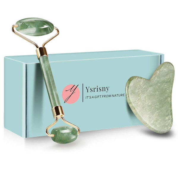 Ysrisny Gua Sha Facial Tools – Jade Roller for Face, Anti-Aging, 100% Natural Jade Stone for Face and Eyes
