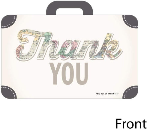 Set 12 Big Dot of Happiness World Awaits - Shaped Thank You Cards - Travel Themed Party Thank You Note Cards