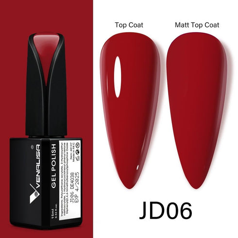 VENALISA 15ml Red Gel Nail Polish, Bright Red Color, Soak Off UV LED Nail Gel for DIY Manicure