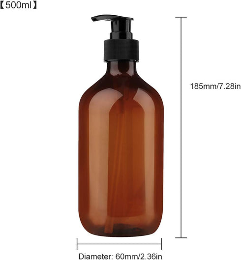 Yebeauty Empty Pump Bottle Dispenser, 17oz/500ml Brown Lotion Soap Shampoo Pump Bottles, Pack of 2