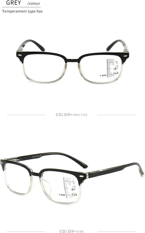 Progressive Multifocus Reading Glasses for Women and Men, Blue Light Blocking, Grey, 2.5X