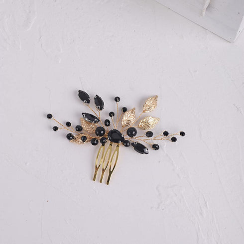 YERTTER Wedding Black Crystal Leaf Bridal Hair Comb Clip, Wedding Hair Accessories for Bride, Bridesmaid, Flower Girls