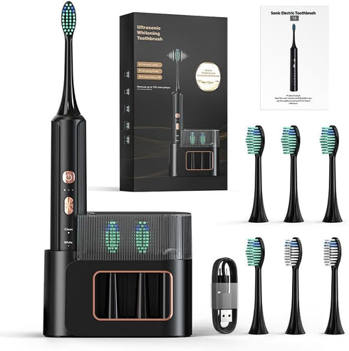 Zocaed Electric Toothbrush for Adults, Rechargeable Electric Toothbrush with 6 Replacement Brush Heads,