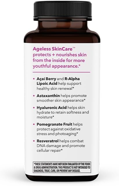 LifeSeasons Ageless Skincare Anti-Aging Supplement, Antioxidant Support with Acai Berry & Pomegranate Extract (90