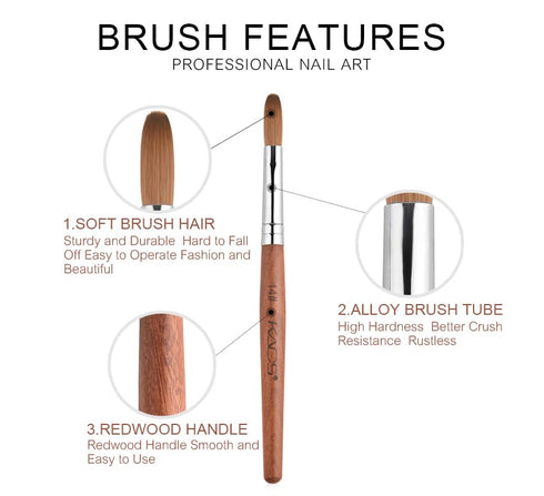 Nail Brush Kolinsky Sable Acrylic Nail Art Brush, Professional Red Wooden Brush (14#)