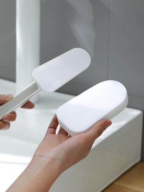 Long Handle Brush Sponge, DIY Cleaning Sponge for Dishwashing, Kitchen, Toilet, Bathroom Wash Tool (Replaceable Sponge)
