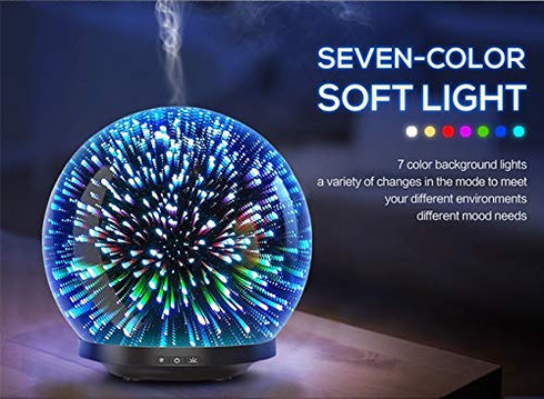 Serenity 200ml 3d Essential Oil Diffuser Arise Colorful LED light effect Glass Diffuser Cool Mist