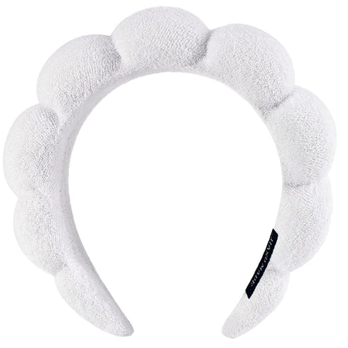 Spa Headbands for Washing Face or Makeup, Puffy Terry Cloth Hairband for Women, Skin Care Accessories (White)