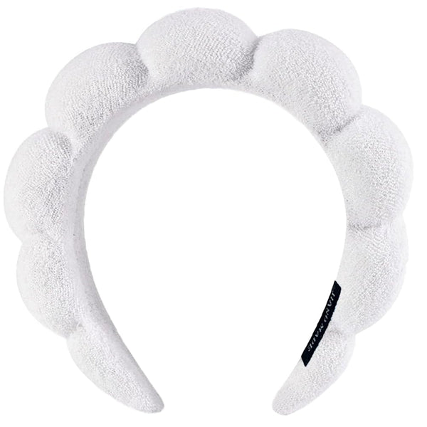 Spa Headbands for Washing Face or Makeup, Puffy Terry Cloth Hairband for Women, Skin Care Accessories (White)